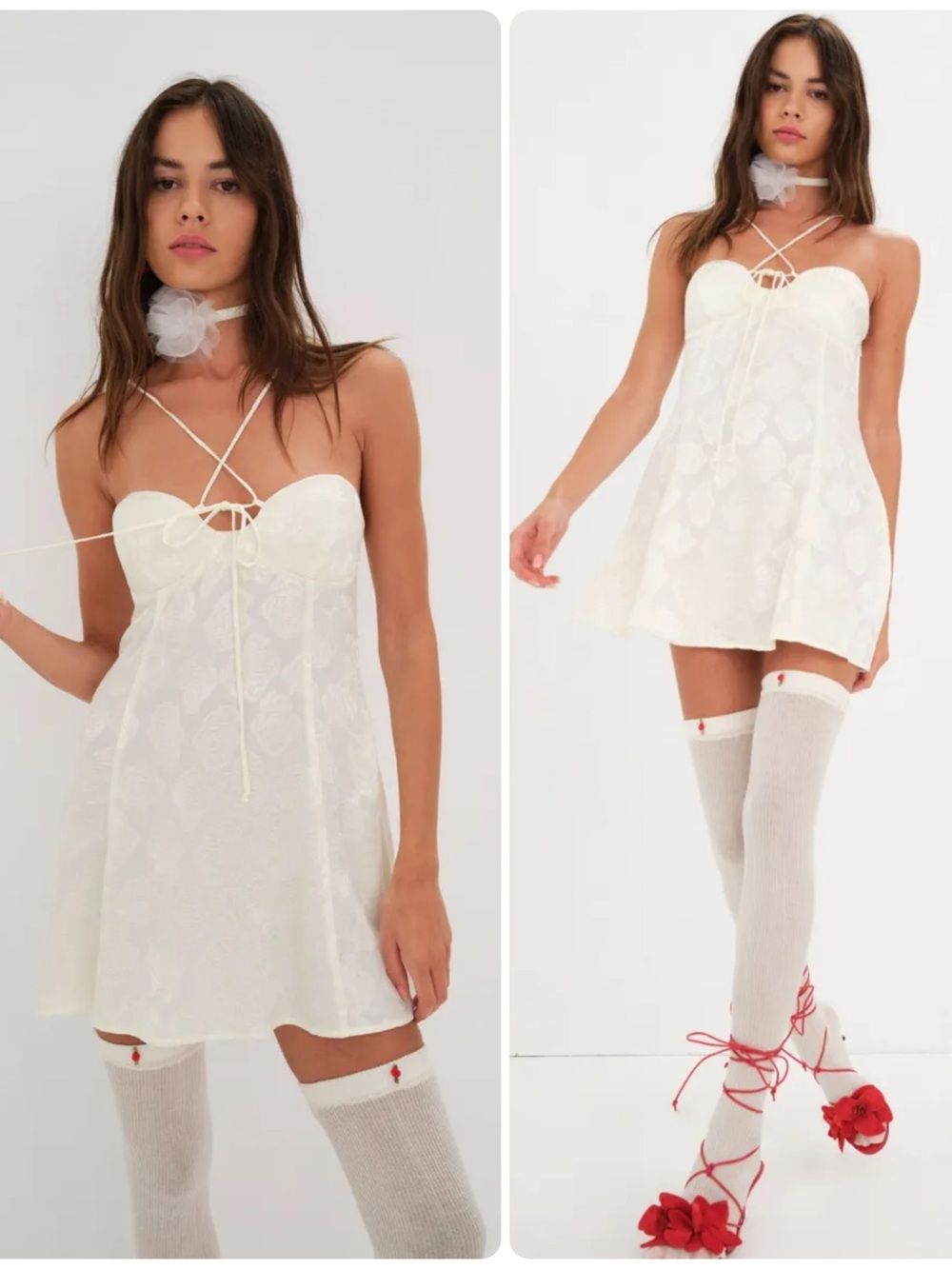 For Love & Lemons Melody White Sweetheart Floral Jacquard Mini Dress NWT $198